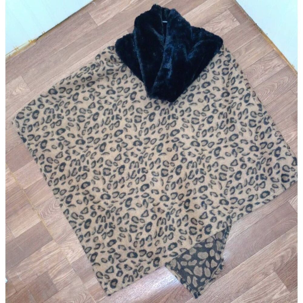 Faux fur and animal print shawl, cape ,wrap, pull over. OS